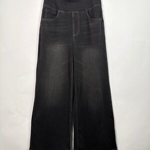 Halara Wide Leg Pants Gray Pull On Stretch Denim Look High Rise M 5 Pocket Jean